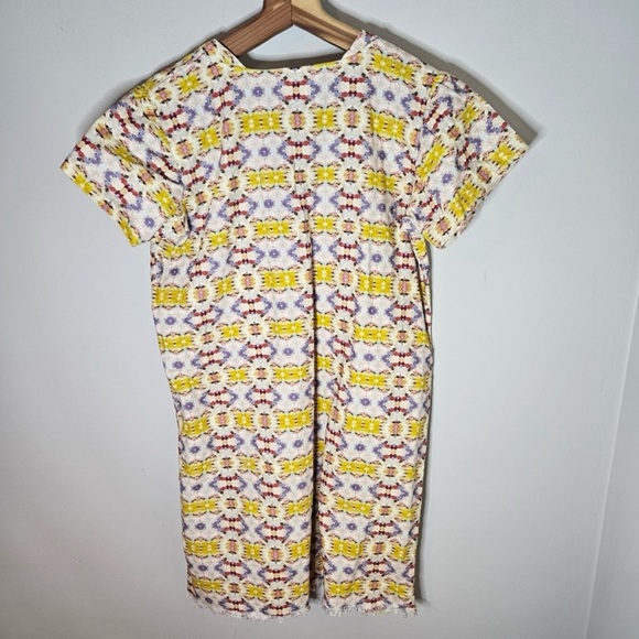Laura Park Ikat Dress Cotton Yellow Pink Fringe Hem Lace Collar Short Sl… - Picture 3 of 5